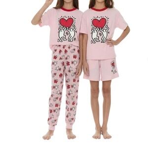 Keith Haring Kids Pink Heart Graphic Pajamas